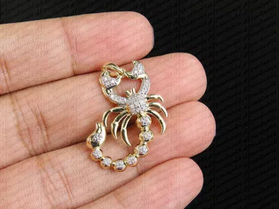 Pre-owned Online0369 Mens 1ct Rd Cut Cubic Zirconia Scorpio Zodiac Charm Pendant 925 Silver In White