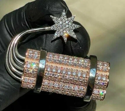 Pre-owned Online0369 Mens 1.13ct Rd Cubic Zirconia Bomb Charm Pendant White Gold Over Free Stud