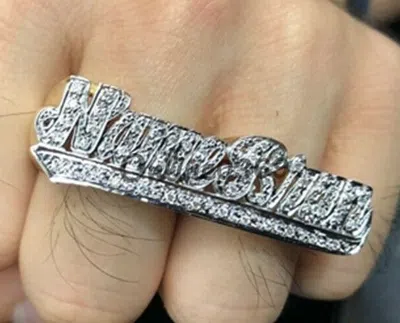 Pre-owned Online0369 Mens 1.5ct Rd Cubic Zirconia Customization Two Finger Ring Silver Free Stud In White