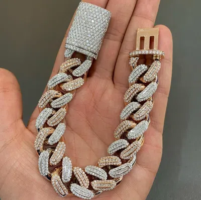 Pre-owned Online0369 Mens 16mm Width 8" Long Cuban Link Bracelet Silver Two Tone White Gold Plated