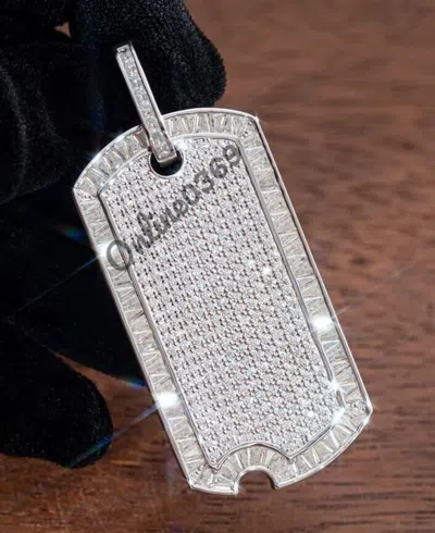 Pre-owned Online0369 Mens 2.21ct Baguette Moissanite Dog Tag Charm Pendant 925 Silver Free Stud In White