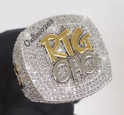 Pre-owned Online0369 Mens 2.33ct Rd Cubic Zirconia Fully Filled Custom Word Ring Silver Free Stud