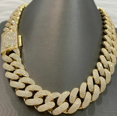 Pre-owned Online0369 Mens 26mm X 20" Glowing Cuban Necklace Silver Pass Tester Moissanite In White
