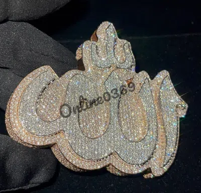 Pre-owned Online0369 Mens 3.22ct Rd Simulated Diamond Religious Allah Charm Pendant Silver Free Stud In White