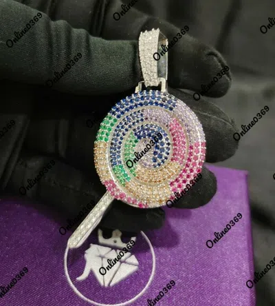 Pre-owned Online0369 Mens 3ct Multi Cubic Zirconia Custom Rainbow Swirl Lollipop Candy Pendant In White