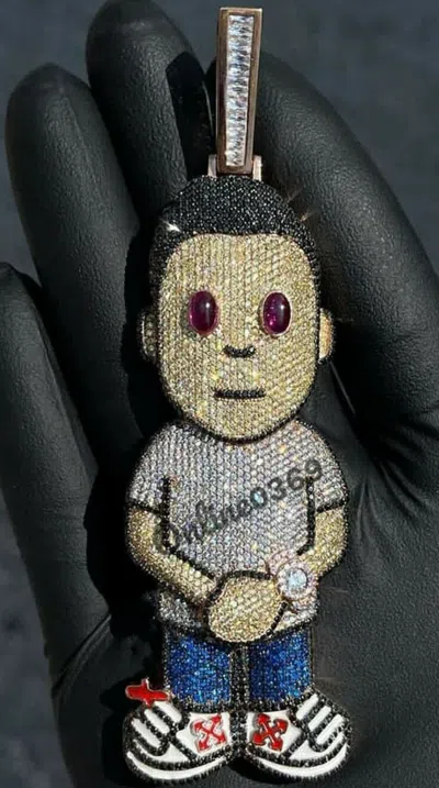 Pre-owned Online0369 Mens 5.1ct Rd Multi Color Cubic Zirconia 3d Man Charm Pendant Silver Stud