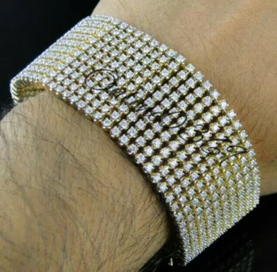 Pre-owned Online0369 Mens 9ct Round Moissanite 10 Row Broad Tennis Link Bracelet 925 Silver Free Stud In White