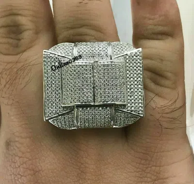 Pre-owned Online0369 Mens Big Statement Ring 2.15ct Round Simulated Diamond White Gold Plated Silver In Yellow