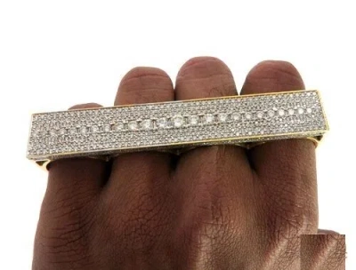 Pre-owned Online0369 Mens Classic Four Finger Ring 1.85ct Cubic Zirconia Yellow Gold Plated Silver