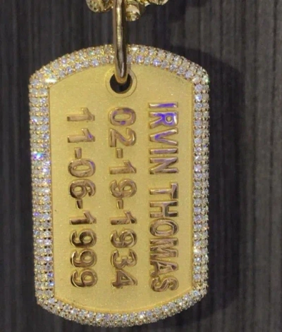 Pre-owned Online0369 Unisex Custom Name Date Dog Tag Pendant 0.65 Ct S Cubic Zirconia 925 Silver In White