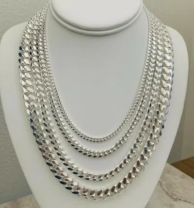 Pre-owned Online0369 Mens Cuban Link Necklace Solid 925 Sterling Silver Stacking 3 - 14mm Cuban Chain
