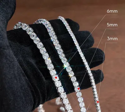 Pre-owned Online0369 Mens Natural Vvs Moissanite Tennis Necklace Chain Customize 3 To 6mm 925 Silver In White