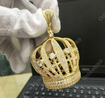 Pre-owned Online0369 Mens Royal Pendant Necklace 0.70 Ct S Cubic Zirconia Yellow Gold Over Silver In White