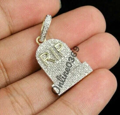 Pre-owned Online0369 Mens Rip Tombstone Charm Pendant 0.50cts Pass Diamond Tester Moissanite Silver In White