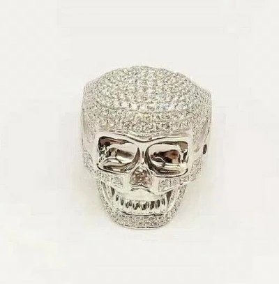 Pre-owned Online0369 Mens Skull Halloween Theme Ring 2ct Cubic Zirconia White Gold Plated Silver