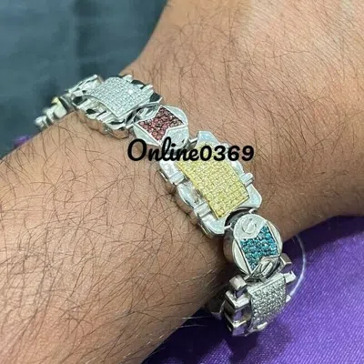 Pre-owned Online0369 Mens Vintage Tennis Bracelet 8.12ct Multi Color Cubic Zirconia Silver Stud In White