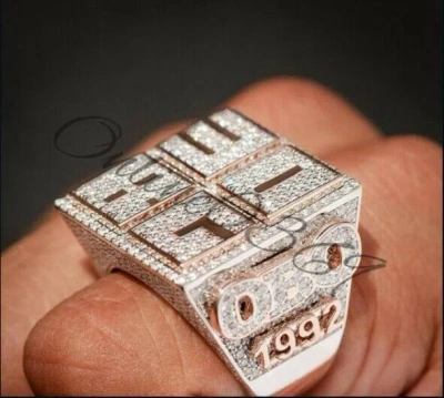 Pre-owned Online0369 3ct Natural Moissanite Mens Customized Letter Number For Dj Party Ring Silver In Yellow