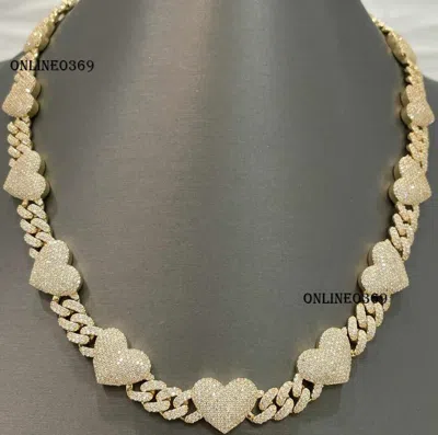 Pre-owned Online0369 Unisex Custom 1/2 Inch Thick Cuban Love Heart Necklace Chain 925 Sterling Silver In White