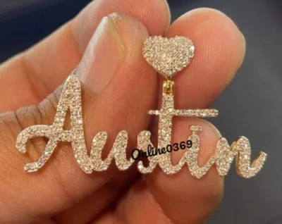 Pre-owned Online0369 Women's Custom Austin Name Pendant 1ct Natural Moissanite 925 Silver Free Stud In White