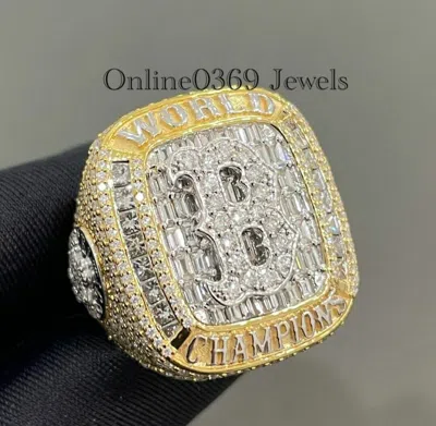 Pre-owned Online0369 Yellow Gold Plated Custom Initial Letter B Ring Rd Baguette Cubic Zirconia In White