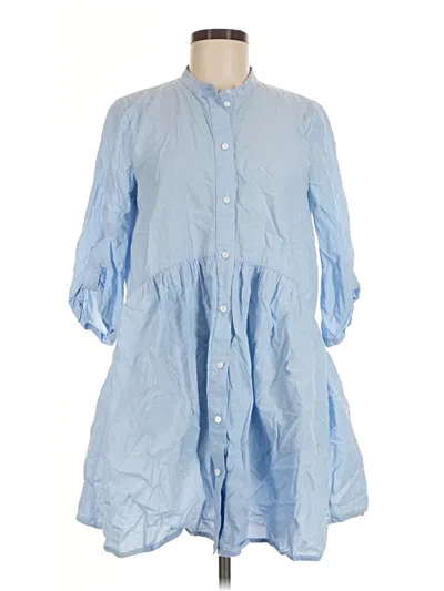 Pre-owned Only 3/4 Sleeve Button Down Shirt In Blue
