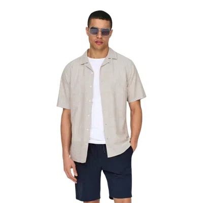 Only & Sons Beige Linen Shortsleeve Shirt In Metallic