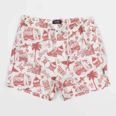 Only & Sons Graphic Swim Shorts In Red & Cream