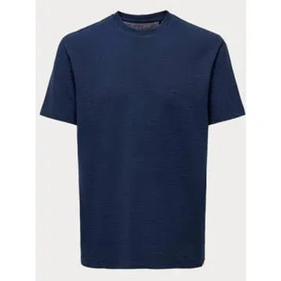 Only & Sons Kian Seesucker T-shirt Navy In Blue