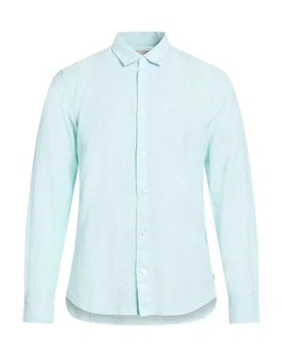 Only & Sons Man Shirt Light Green Size M Linen, Cotton, Recycled Cotton In Blue