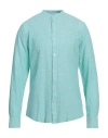 Only & Sons Man Shirt Turquoise Size M Linen, Cotton, Recycled Cotton In Blue