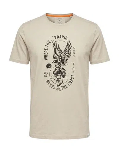 Only & Sons Man T-shirt Khaki Size L Organic Cotton In Neutral