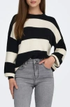 Only Atia Stripe Pullover Sweater In Black