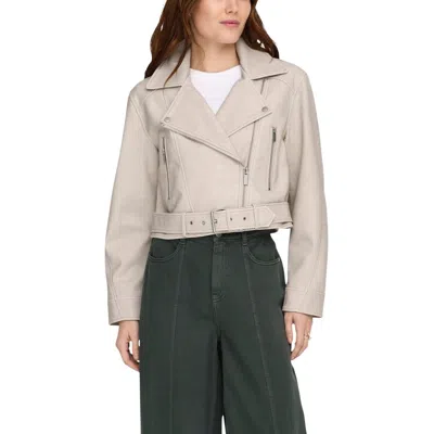 Only Beige Recycled Polyester Biker Jacket In Neutral