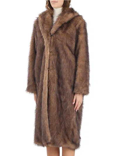 Only Brown Faux Fur Coat With Plush Texture And Practical Pockets