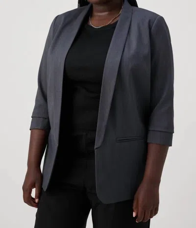 Only Carmakoma Carelly 3/4 Life Blazer In Dark Grey Melange In Blue