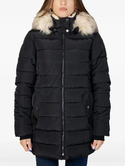Only Faux Fur-trimmed Quilted Puffer Coat In Black