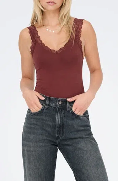 Only Free Lace Trim Sleeveless Top In Brown