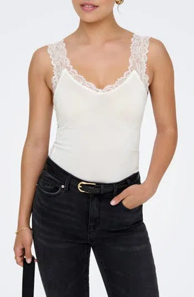 Only Free Lace Trim Sleeveless Top In White