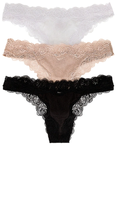 Only Hearts 3 Pack Thong In White  Black & Bone