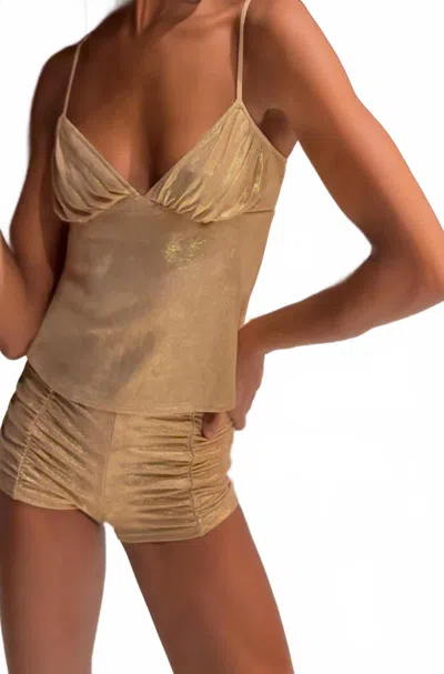 Only Hearts 70's Inspired Metallic Ruched Shorts In Gold In Multi
