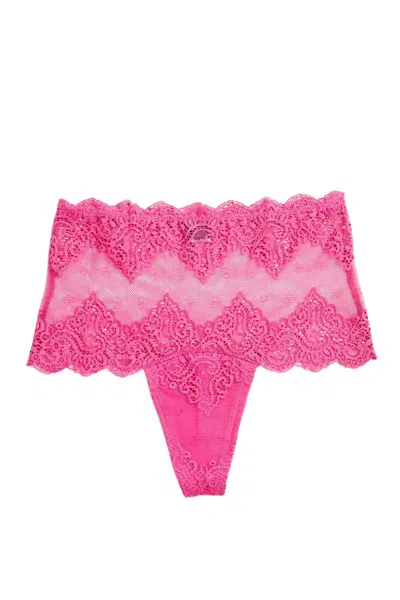 Only Hearts So Fine Lace High Cut Thong In Pink Orchid