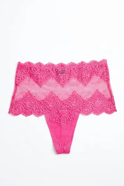 Only Hearts So Fine Lace High Cut Thong In Pink Orchid