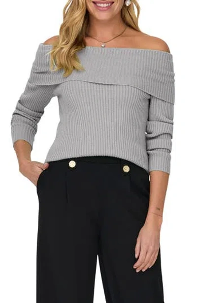 Only Katia Off The Shoulder Knit Top In Gray