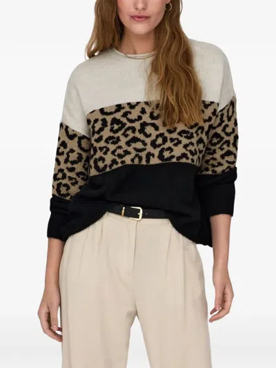 Only Leopard-print Colour-block Sweater In Multi