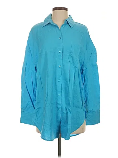 Pre-owned Only Long Sleeve Button Down Shirt In Teal