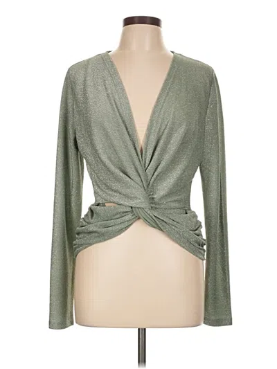 Pre-owned Only Long Sleeve Top Green Plunge Neckline Tops