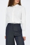 Only Lula Pearly Collar Long Sleeve Button-up Shirt In White