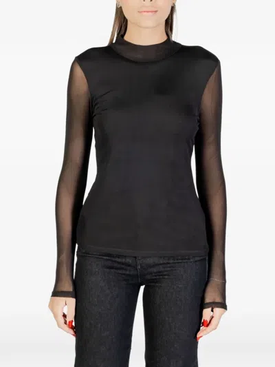 Only Mesh-panelled High-neck Top In Multi