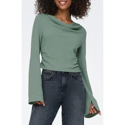 Only Mette Life Long Sleeve Waterfall Top In Green