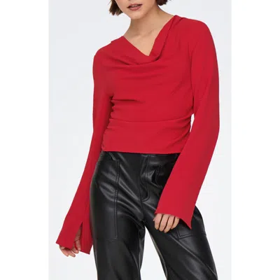 Only Mette Life Long Sleeve Waterfall Top In Red